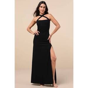 Lulus Perfectly Demure Black Backless Column Maxi Dress - Size XS